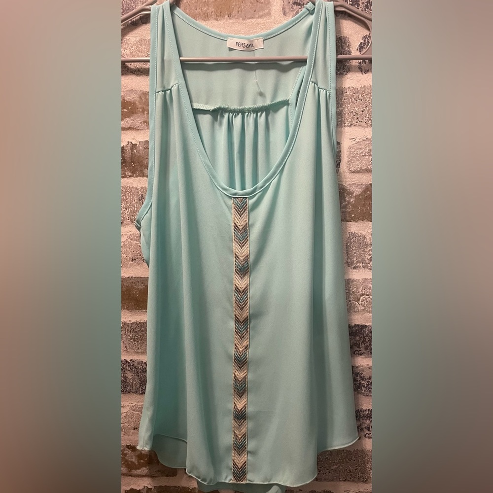 Mint chiffon tank with chevron pattern